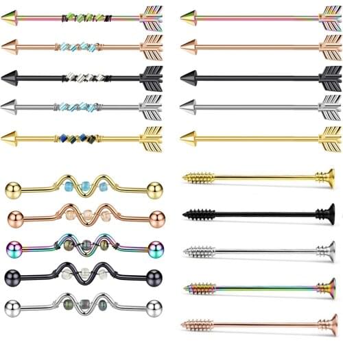 Arrow Stainless Steel Silver Industrial Piercing Cartilage Barbell Earring Arrow Ear Industrial Piercing Studs Lightning Pircing