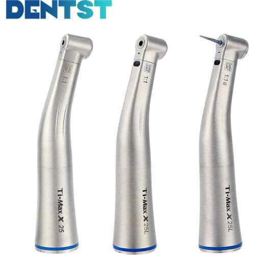 Dental Low Speed Handpiece 1:1 Contra Angle LED Fiber Optic Push Button Inner Channel Spray Blue Ring