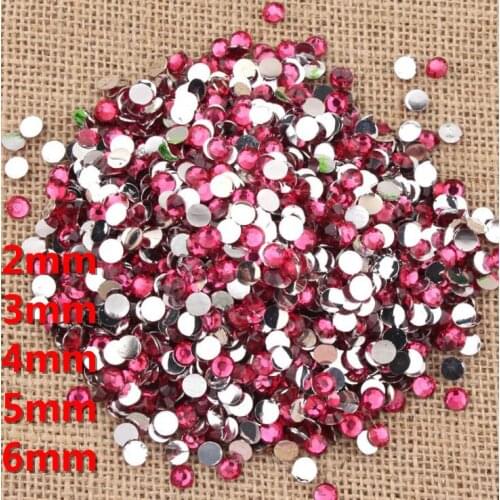 Fuchsia color 2mm,3mm,4mm,5mm,6mm Resin Nail art Rhinestones Flat back Glue on sticker Nails Decoration ,Gel Polish rhinestones