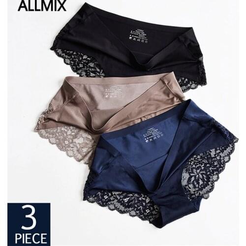 ALLMIX 3Pcs/lot Hollow Out Womens Panties Sets Underwear Seamless Silk Sports Briefs Low Waist Underpants Sexy Lady Lingerie