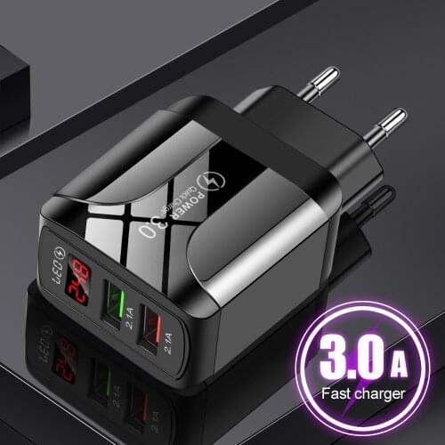 QC 3.0 USB Charger Adapter With Display 5V 2.1A Quick Charger Universal Power Adapter Travel Wall For Iphone 12 XiaoMi EU/US/UK
