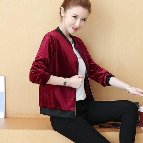2021 Korean Fashion Spring Bomber Velvet Jacket Women Short Coat Long Sleeve Zipper Female Thin Baseball Jackets Outwear Clothes