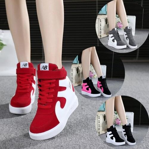2021 New Height Increasing Insole Womens Shoes Thick Bottom Platform High-Top Shoes Velcro Sneakers Women