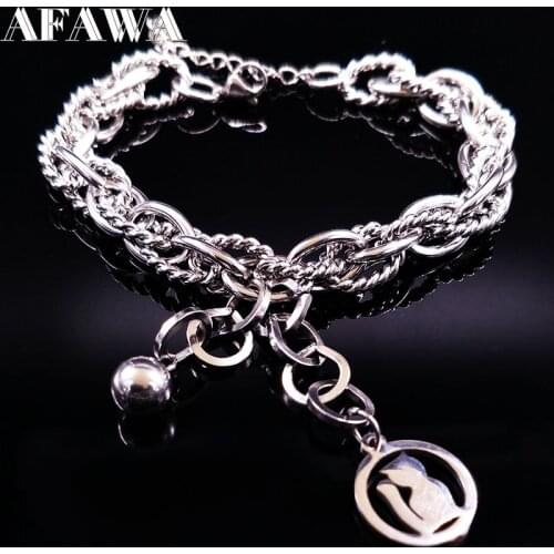 2021 Fashion New Silver Color Stainless Steel Chain Bracelet Women Cute Cat Bracelets Bangles Jewelry Gift pulseras B1783