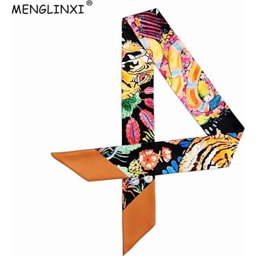 Tiger Colourful Printing Silk Scarf For Women Brand Skinny Scarf Foulard Fashion Handle Bag Scarf Head Scarves For Ladies
