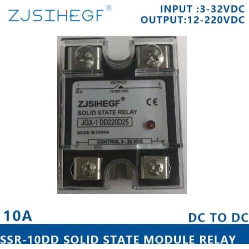 ZJSIHEGF SSR-10DD Solid State Relay Input Voltage 3-32V DC To Output Voltage 5-60V AC 10A For Tempature Controller