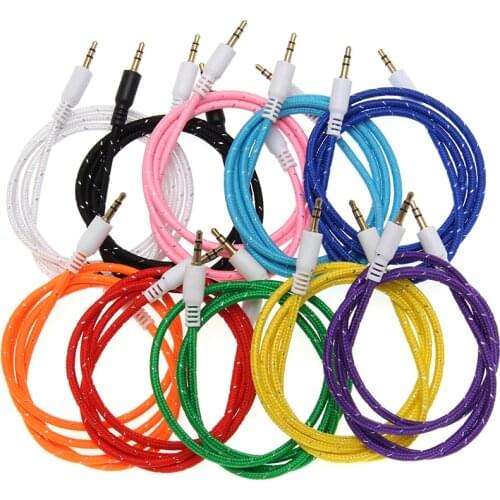 1M Nylon Braided Jack 3.5mm Audio Aux Cable for Car Headphone MP3 For Speaker Smartphone Tablets 100pcs