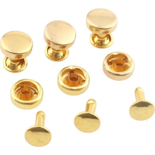 100sets 10mm Metal Double Cap Side Round Rivet Gold Leather Wallet Garment Shoe Clothes Decorative DIY Nailhead Spike Stud