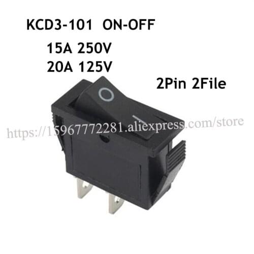100pcs miniature Rocke Switch KCD3-101 ON-OFF 10*28mm 2Pin 2File 15A 250V 20A 125V Seesaw Power switch black