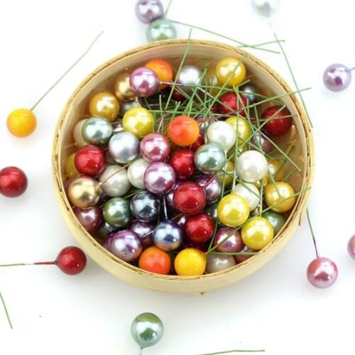 200pcs Super Pearl Plastic Stamens Bead Artificial Flower small Berries Cherry For Wedding Christmas Cake Box Wreaths Decoration