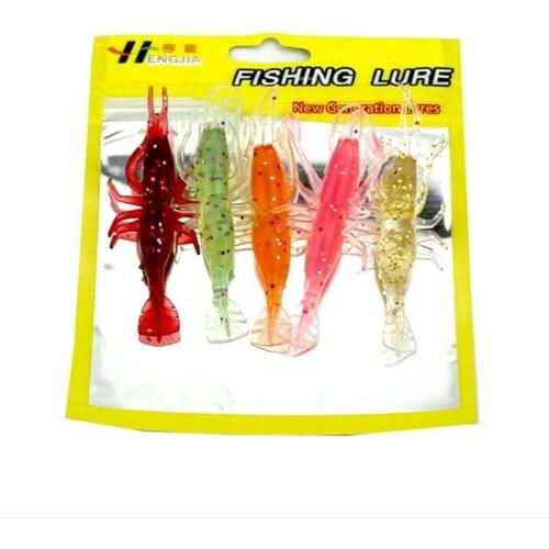 5 pcs/bag Mixed Color Isca Artificial Shrimp Fishing Lure Soft Bait 8cm 3.6g Sea Lake River Fishing Tackle SO010