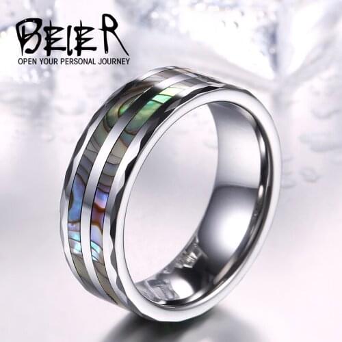 Beier 100% Real 8mm FASHION Hot quality concise Be riotous with colour Unisex Tungsten Ring Shell mosaic technology gift W008
