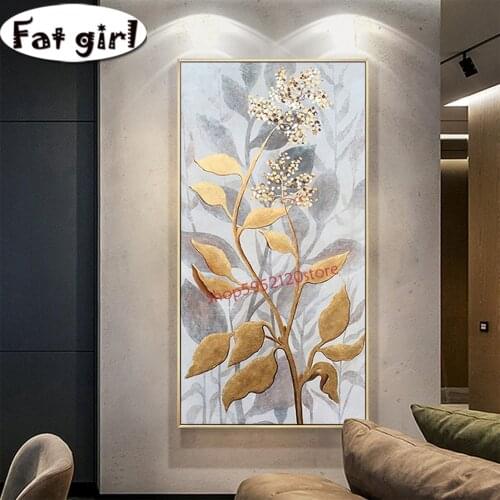 Large Diamond Painting 5D Diy Golden Plant Flowers Leaf Mosaic Kit cross stitch Full Rhinestone square round Picture Embroidery