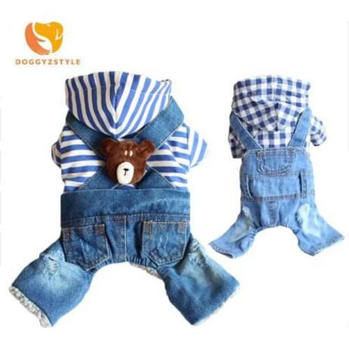 Jeans Dog Clothes Cool Spring Jumpsuit For Chihuahua Pet Clothing Striped Jacket Denim Puppy Cat Plaid Overalls DOGGYZSTYLE