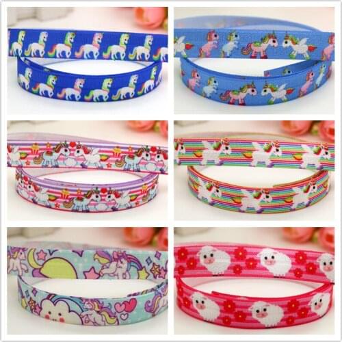 DHK 5/8'' 5yards Fold Elastic FOE unicorn stripe sheep printed headband headwear hairband decoration OEM Wholesale C509