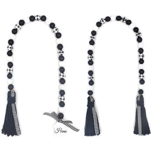 70/76cm Wood Bead Garland with Tassels Farmhouse Rustic Beads Farmhouse Decor for for Wall Hanging Tiered Tray Home Decor