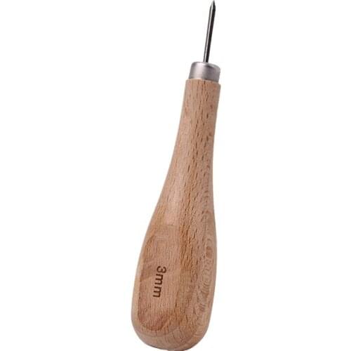 Imzay 3mm Leather Craft Wooden Diamond Rhombus Awl DIY Leather Stitching Sewing Awl Leathercraft Punch Tool