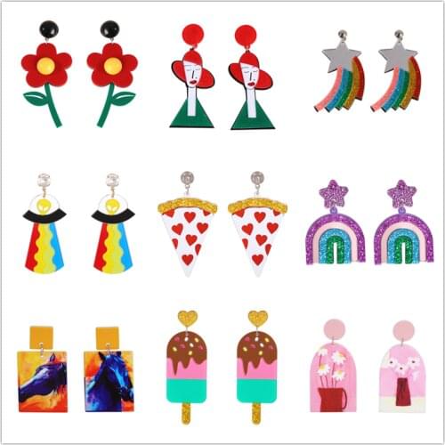 JURAN 2020 New Arrivals Colorful Acrylic Resin Dangle Earring For Women Boho Geometry 29 Designs Statement Earring Charm Jewelry