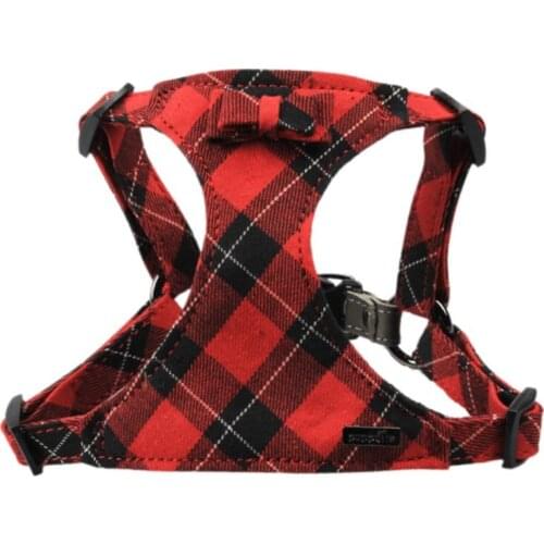 Classic Plaid Puppy Harness Bowtie Adjustable Pet Dog Harness Vest No Pull Soft Mesh for Small Medium Dogs Walking Chihuahua