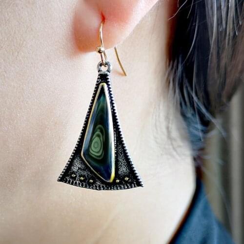 RongYuEuropean Creative Triangle Fan-shaped Color Glass Earrings Hot Sale Vintage Exaggerated Earring Manufacturers
