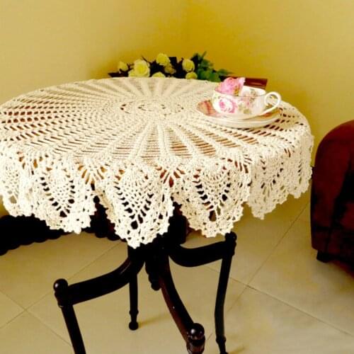 80cm Kitchen Dining Room Crochet Round Cotton Tablecloth Mat Linen Round Tablecloth Flower Printing Tablecloth Mat