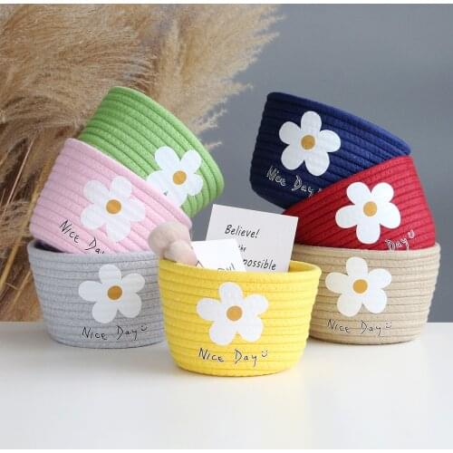 Small Flower Cotton String Storage Basket Nordic Cotton Thread Laundry Basket Home Desktop Sundries Remote Control Organizador