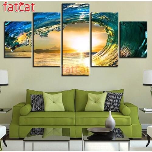 FATCAT Sunset waves Landscape 5 piece Diy Diamond Painting full Square Round Drill Diamond Embroidery kits home decor AE2421