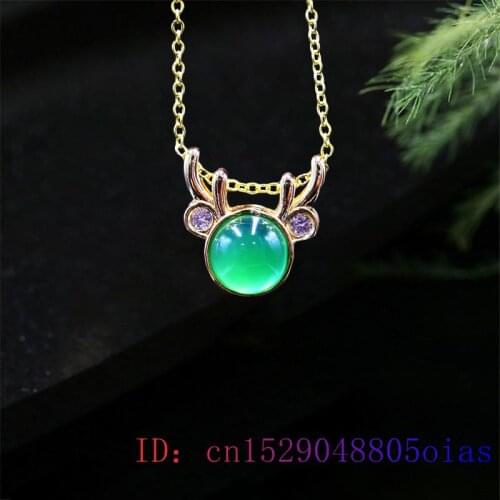 Jade Deer Pendant Jewelry Chinese Agate Charm Gifts Natural Amulet 925 Silver Necklace Fashion Gemstone Women Chalcedony