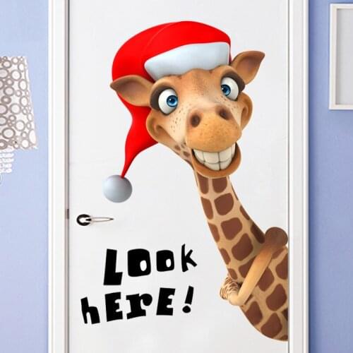 2018 New 3D Cute Giraffe Vinyl Wall Stickers Look hear Animal Kids Bedroom Living Room Decals Poster Home Decor Mural