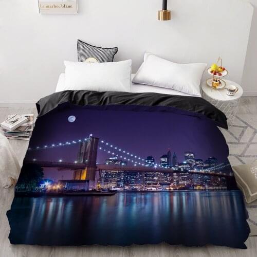 3D HD Digital Printing Custom Duvet Cover,Comforter/Quilt/Blanket case Queen/King,City night Bridge Bedding Drop Shipping