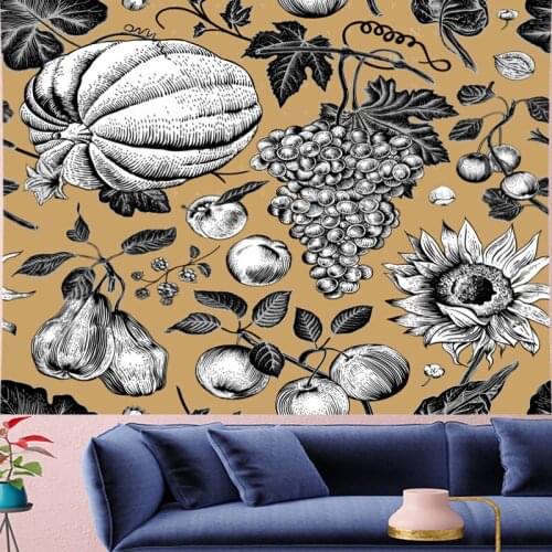 Nordic Style sunflower peach pear fruits yellow Tapestry Vintage grape Tapestries macrame Wall Hanging home decor GN.PAPAYA