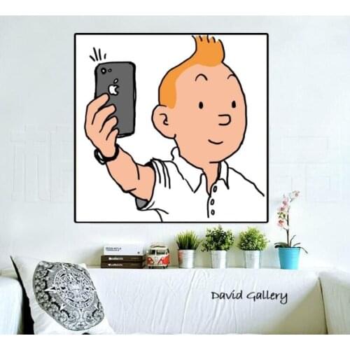 Hand Painted Oil Painting With Popular Art Graffiti Artworks Funny TinTin Cartoon On Canvas For Kids Room