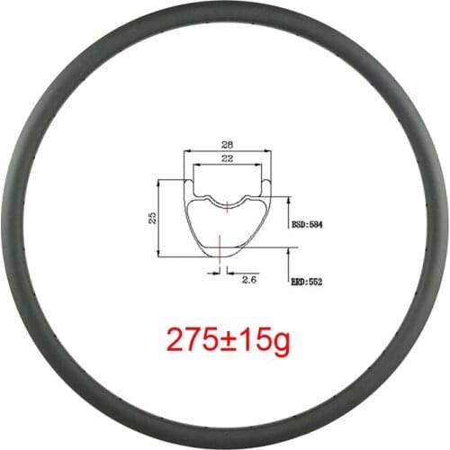 Ligth 275g 27.5er MTB XC 28mm asymmetric tubeless carbon rim offset 2.6mm hookless clincher 25mm depth mountain bike rim