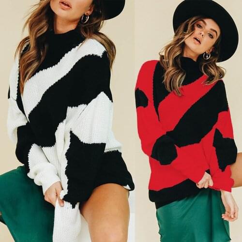 S-L o neck long sleeve tops sweater loose patchwork striped sweater pullovers autumn winter sweater