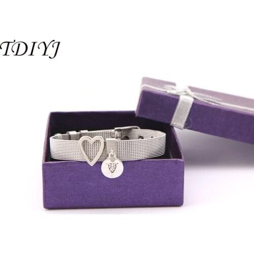 TDIYJ Gift Box Love Heart Dangle To Mom New Collection Charms DIY Stainless Steel Mesh Bracelet For Mothers Day 1Set