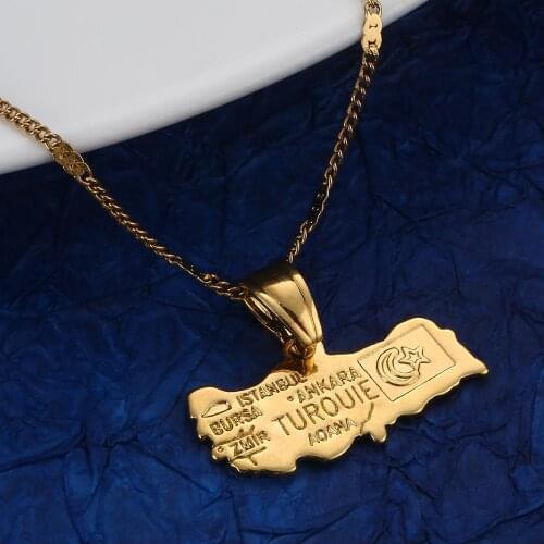 Turkey Map Pendant Necklace Gold Color Turkiye Cumhuriyeti Map Chain Jewelry