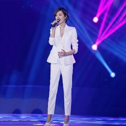 2019 Spring Autumn Summer Women Solid White Suit Set Office Lady Work Business Blazers Vest Pants Slim 3 Pieces Sets Y204