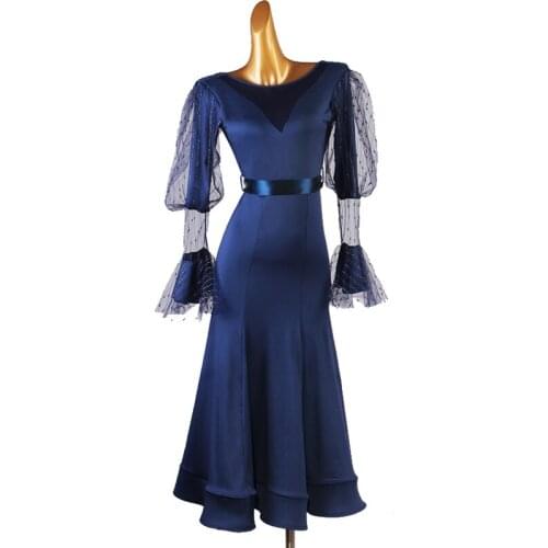 New Fashion Ballroom Dance Dress Split Joint Womens Performance Long Sleeve Modern Waltz Dancing Costumes