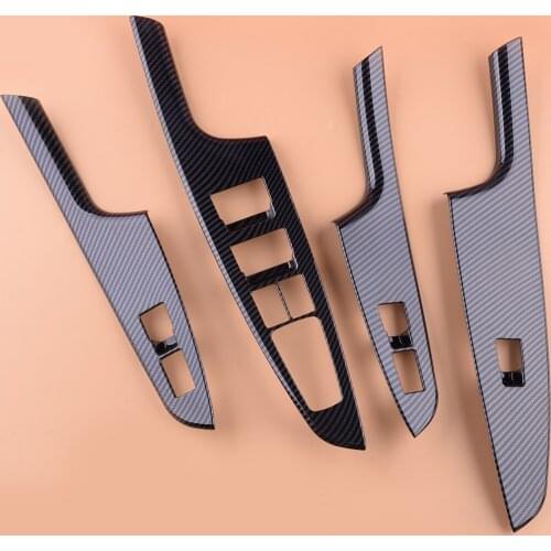 1Set 4pcs ABS Carbon Fiber Style Door Window Lift Cover Trim Fit For Hyundai Tucson 2016 2017 2018 2019 LHD Only