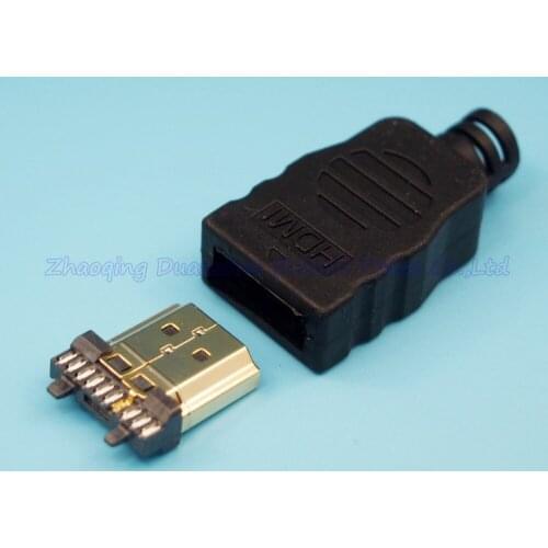 10sets/lot 2 in 1 welding type HDMI male socket jack with plastic shell cover