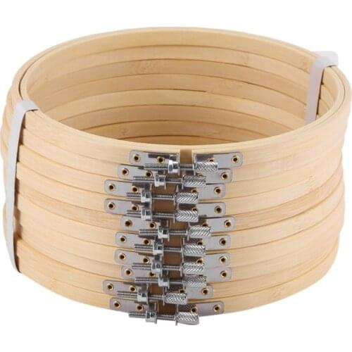 10 Pieces 6.7inch 17cm Round Wooden Embroidery Hoops Set Bulk Wholesale Adjustable Bamboo Circle Cross Stitch Hoop Ring