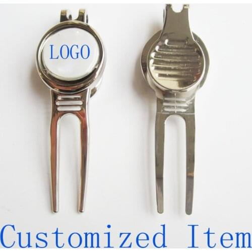 100pcs customized logo ball marker metal classic golf divot repair fork tool