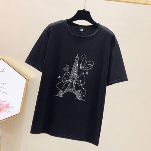 2021 Fashion Creativity Hot Diamonds Short-Sleeved T-Shirt Female Street Casual Comfortable Loose Plus Size Women Tops TX189