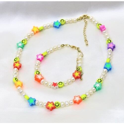 3 Set Jewelry Beaded chain Pearls chain neclace and bracelets for women MIx color jewelry Set 9945