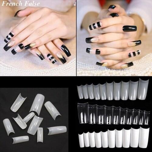 500 pcs/bag Nails French False tip 0-9 Acrylic UV Gel Manicure Tip Half Cover Transparent Natural False French Design TD29