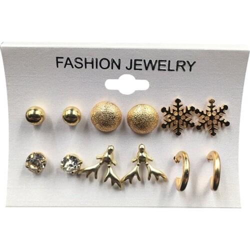 6 Pairs Christmas Style Deer Snowflake Snowball Earrings Set Party Women Jewelry