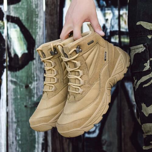 Amarelo Military Tactical Not Casual Leather Chunky Boots Large Brand Mens High Sneakers Elderly Hiking Shoe Man Traners Tennis