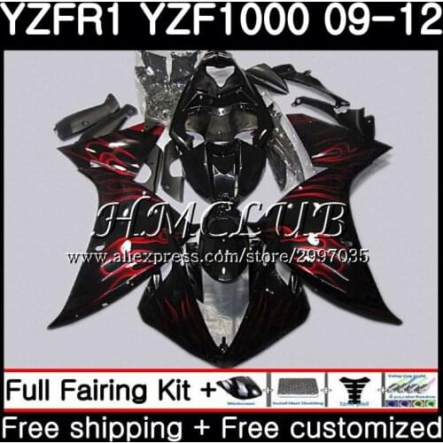 Bodys For YAMAHA YZF-1000 YZF R1 2009 2010 2011 2012 9HC.0 YZF-R1 YZF 1000 R 1 YZF1000 YZFR1 09 10 11 12 Fairings Red flames hot