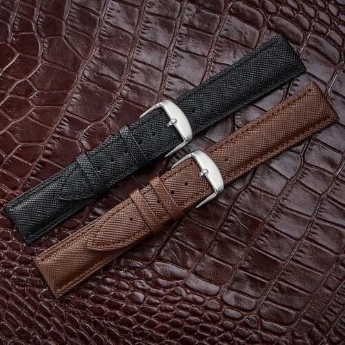 Genuine Leather Watch Band Straps Watchbands 14mm 16mm 18mm 20mm Soft Cross Texture Watch Pin Buckle Bands Black Brown