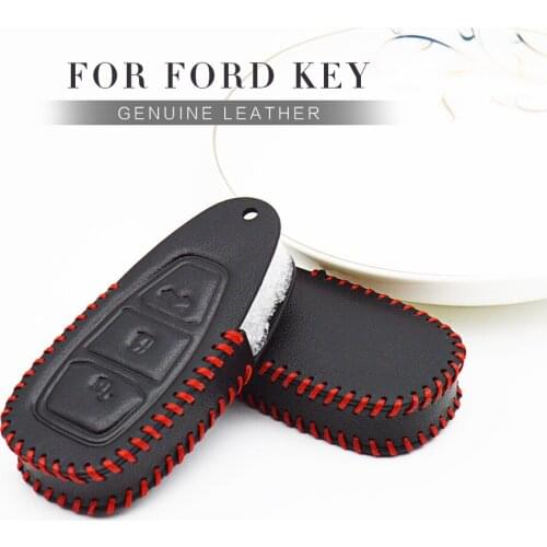 Leather Car Key Case Cover for Ford Ranger Focus MK3 Fusion Fiesta S Max Mondeo MK4 Mustang Kuga Galaxy Explorer Key Accessories